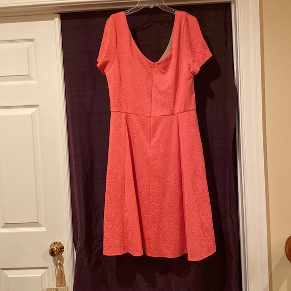 ABS Coral Pink Textured Fit and Flare Dress - Picture 3 of 10